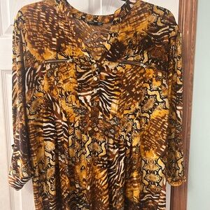 Ava & Grace Snake-Print Sleeveless Blouse in Brown and Yellow